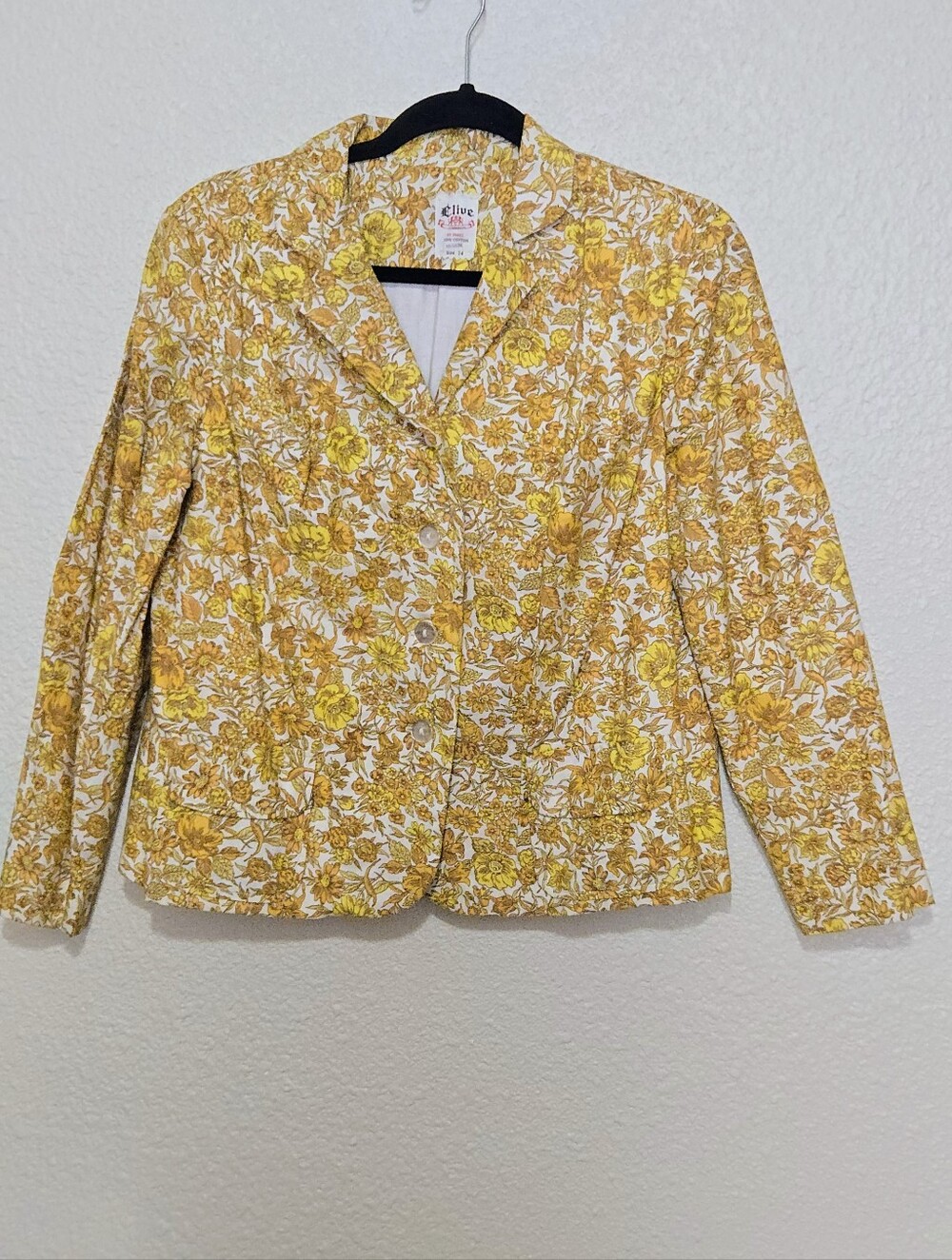Vintage Blazer by "Clive" - Yellow Floral Blazer - Retro Blazer - Size 14